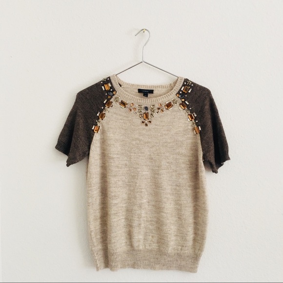 NWOT J Crew Sz Small jeweled sweater tee - Picture 1 of 7